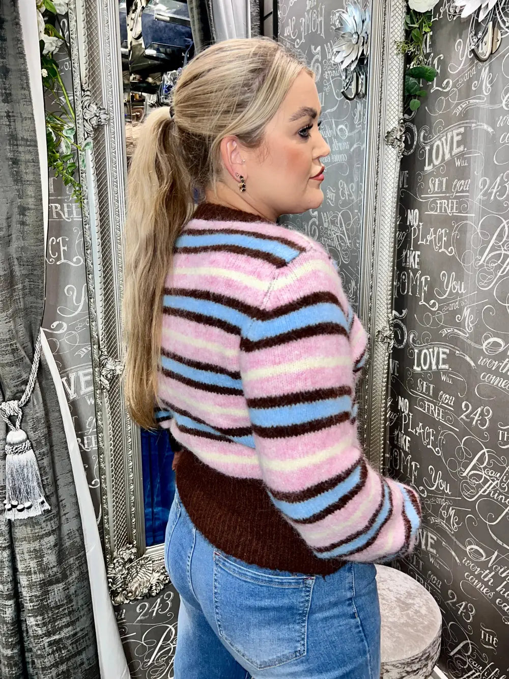 Sophia Gemstone Button Stripe Cardigan MULTI