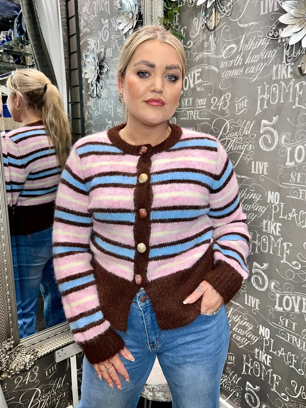 Sophia Gemstone Button Stripe Cardigan MULTI - S/M