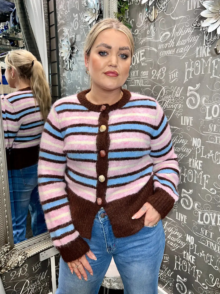 Sophia Gemstone Button Stripe Cardigan MULTI - S/M