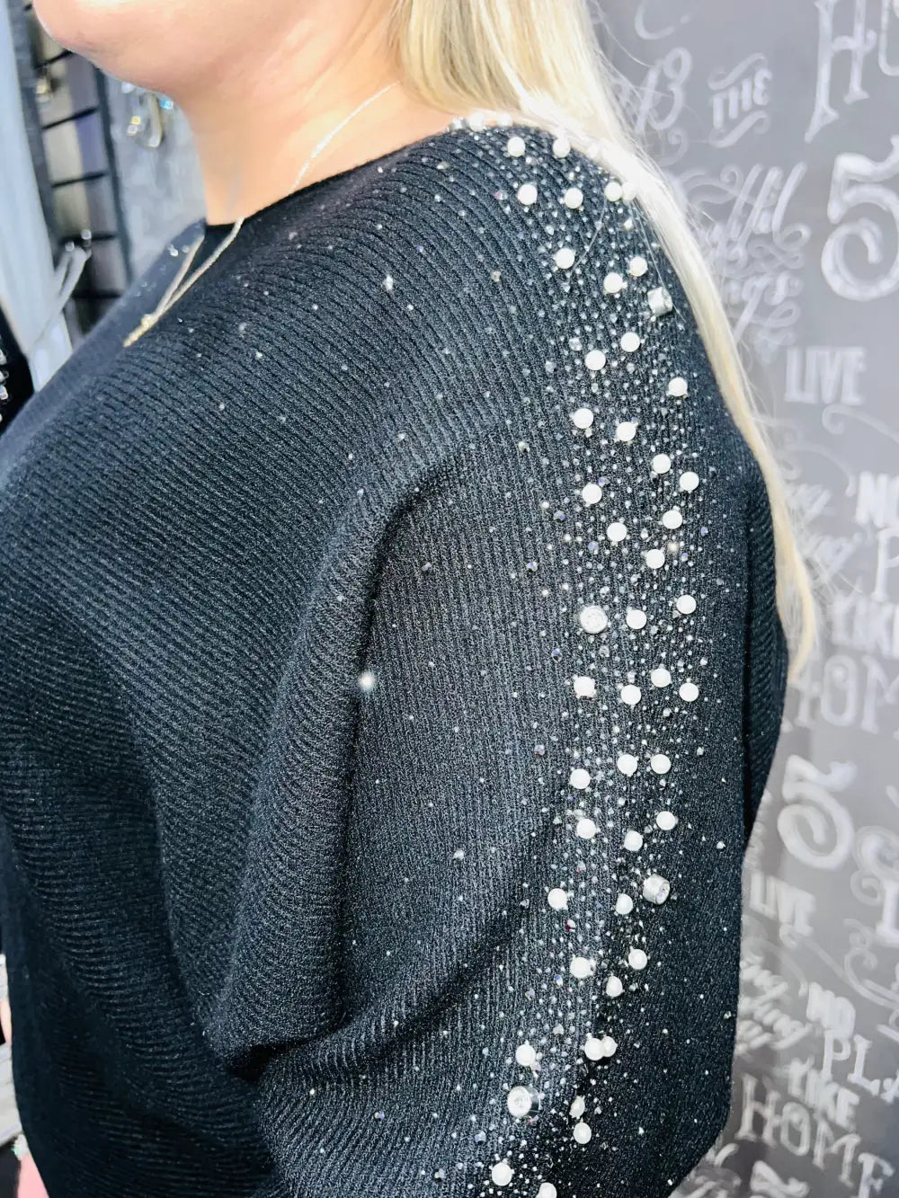 Sparkle & Pearl Sleeve Jumper BLACK - Jumper