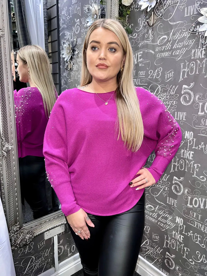 Sparkle & Pearl Sleeve Jumper MAGENTA - Jumper