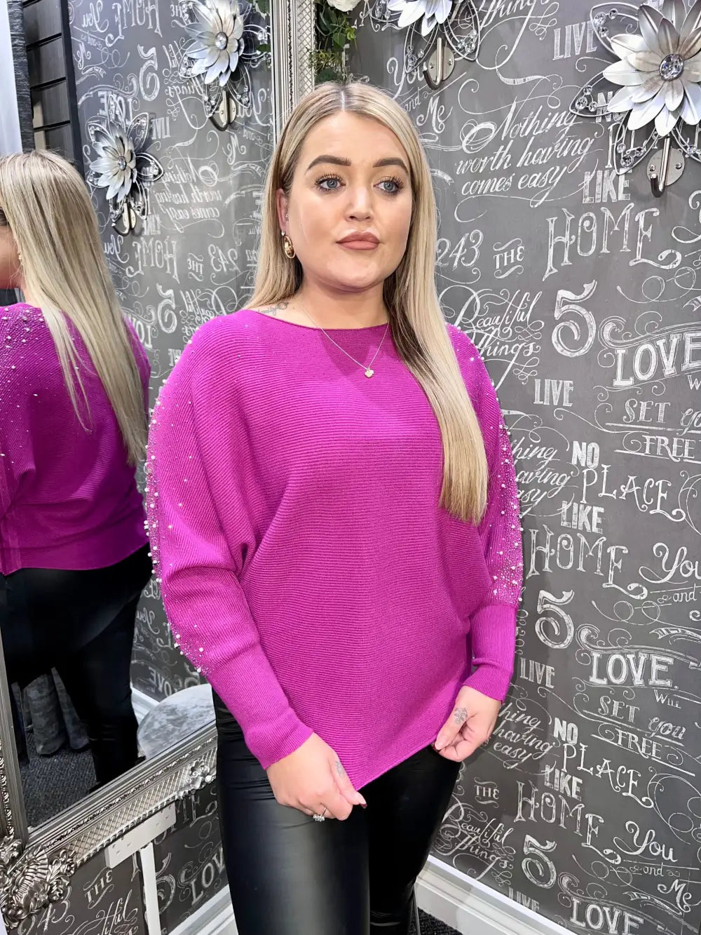 Sparkle & Pearl Sleeve Jumper MAGENTA - Jumper