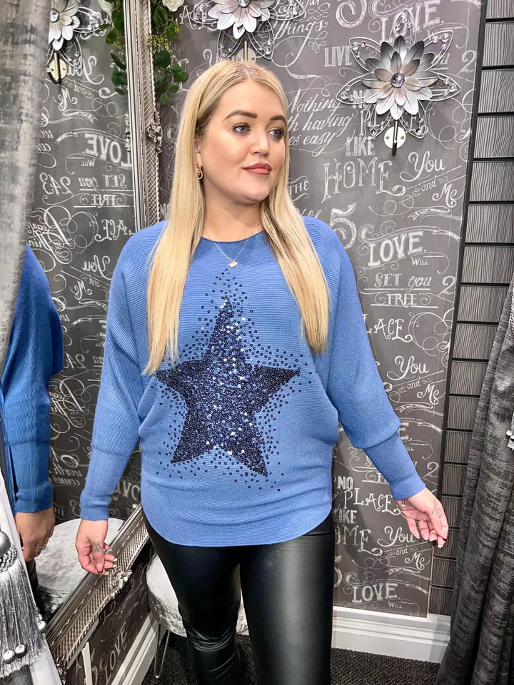 Sparkle Star Jumper DENIM - Knitwear