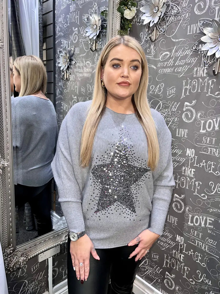 Sparkle Star Jumper GREY - Knitwear