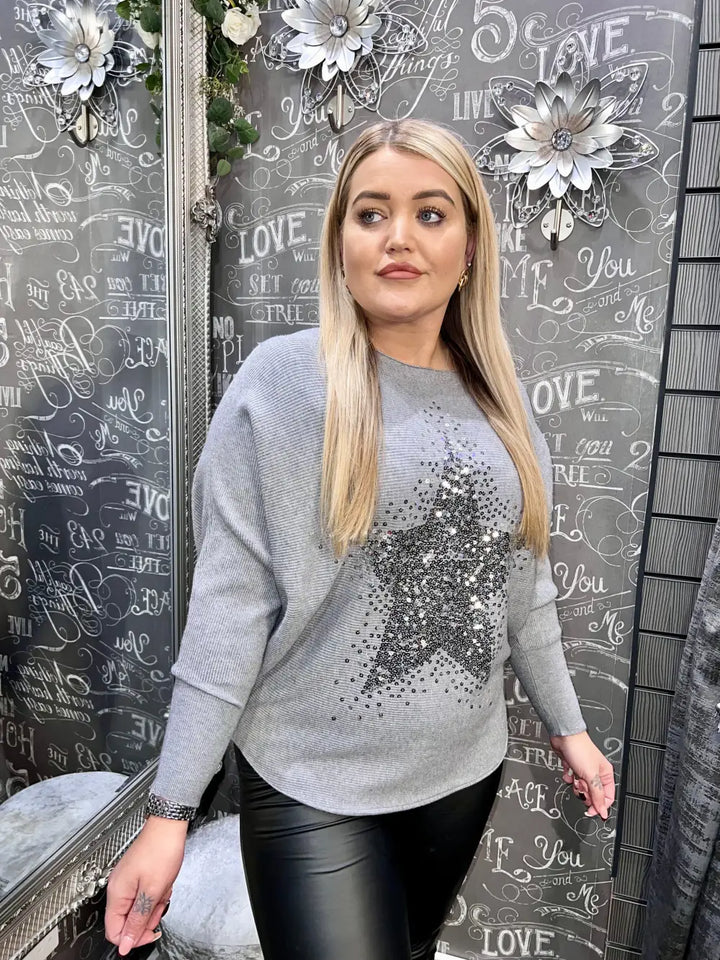 Sparkle Star Jumper GREY - Knitwear