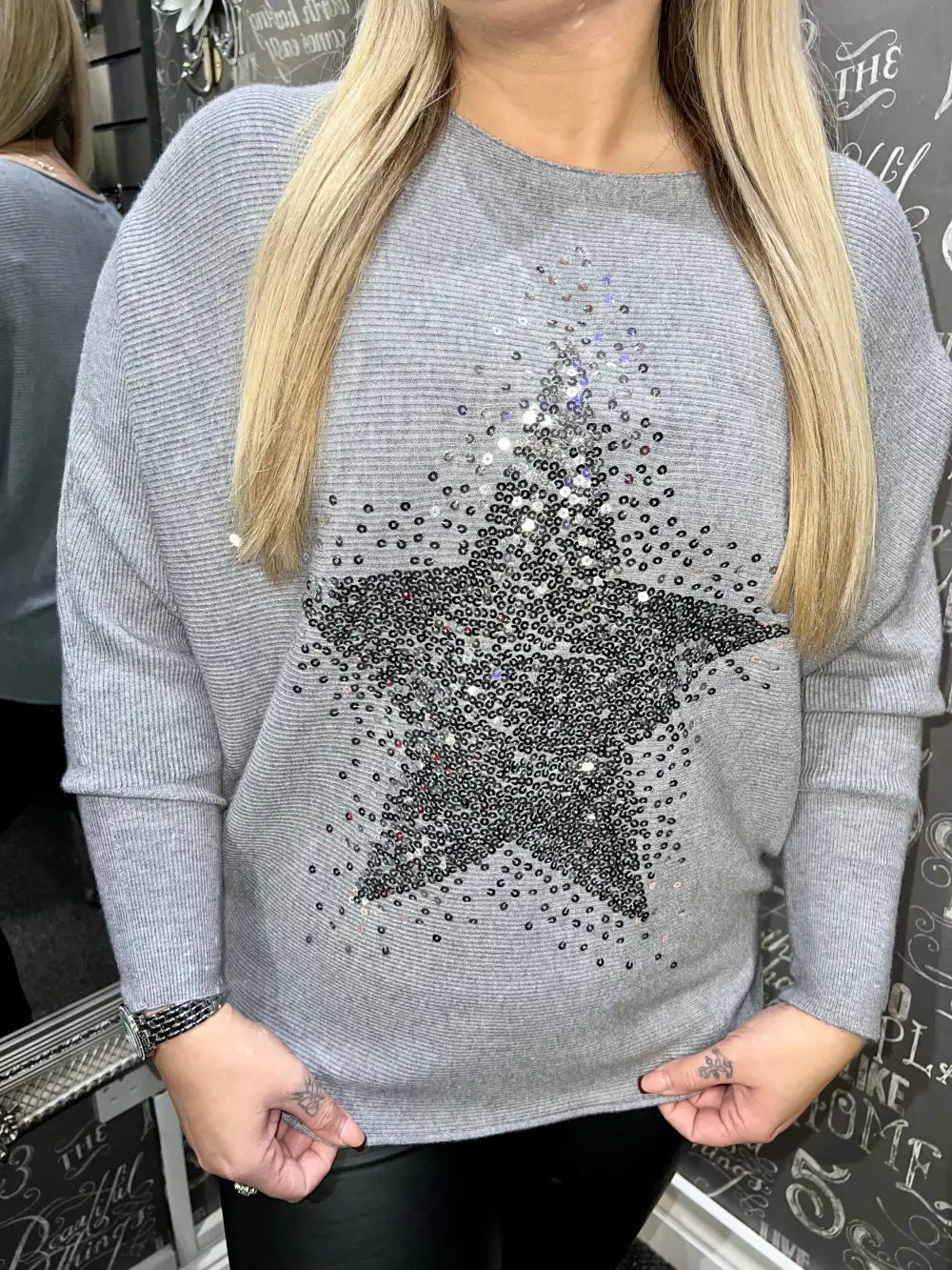 Sparkle Star Jumper GREY - Knitwear