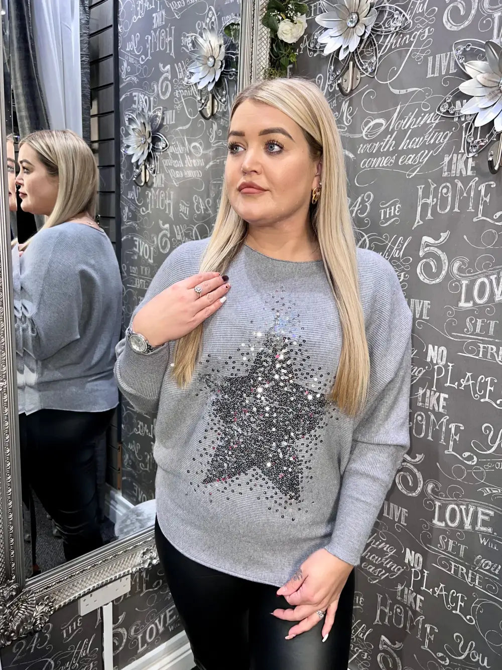 Sparkle Star Jumper GREY - Knitwear