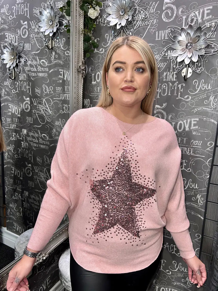 Sparkle Star Jumper PALE PINK - Knitwear