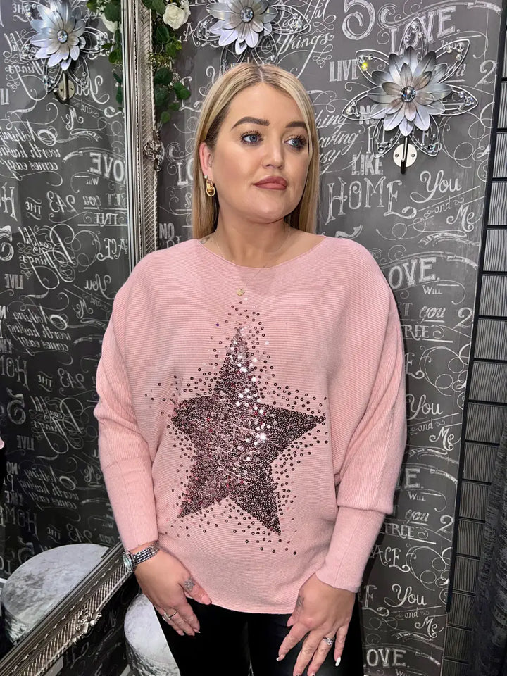 Sparkle Star Jumper PALE PINK - Knitwear