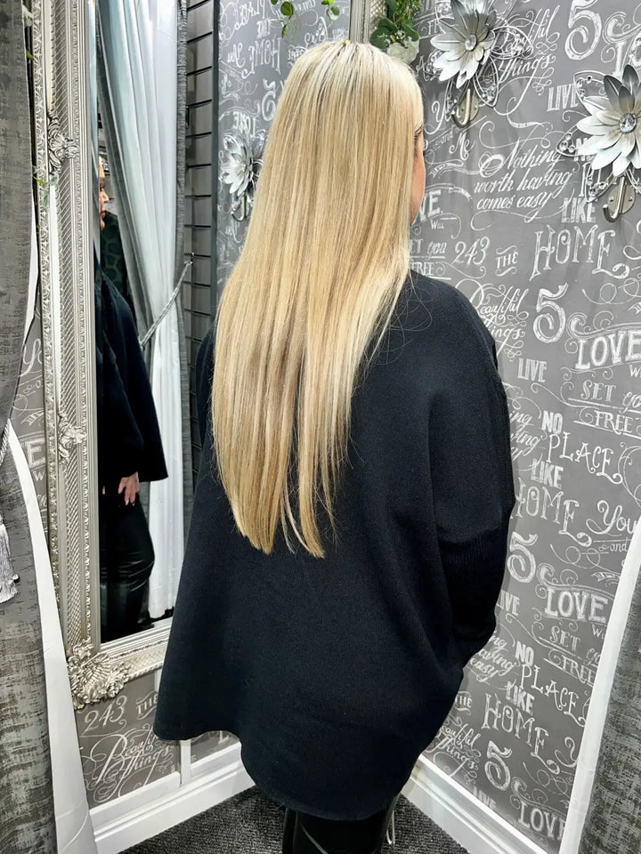 Staci Sequin Leaf Design Jumper BLACK