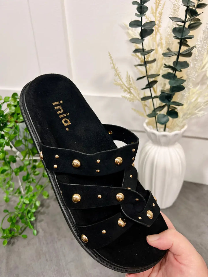 Tara Gold Stud Sandals BLACK
