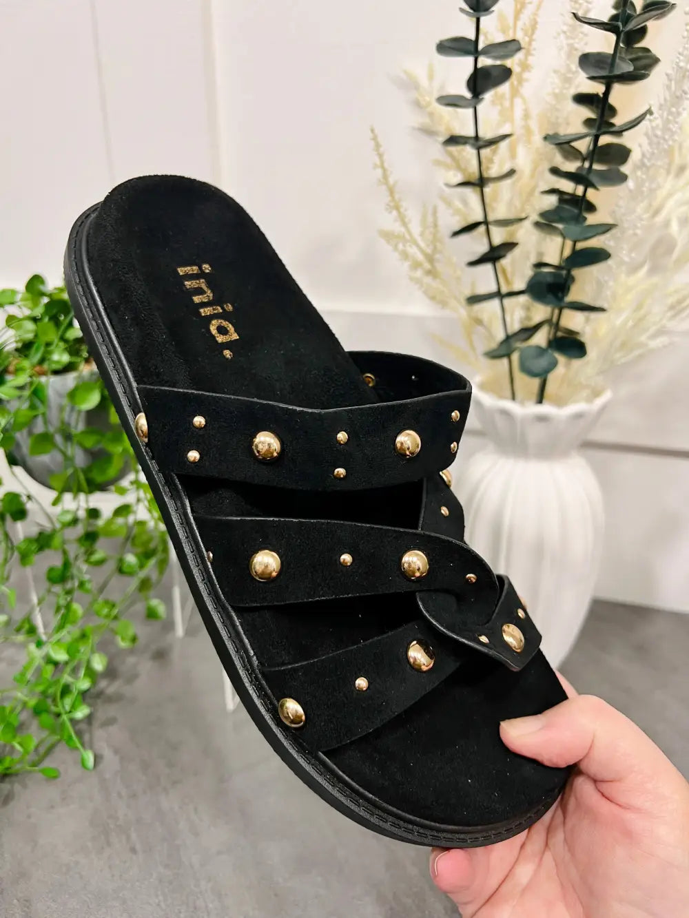 Tara Gold Stud Sandals BLACK