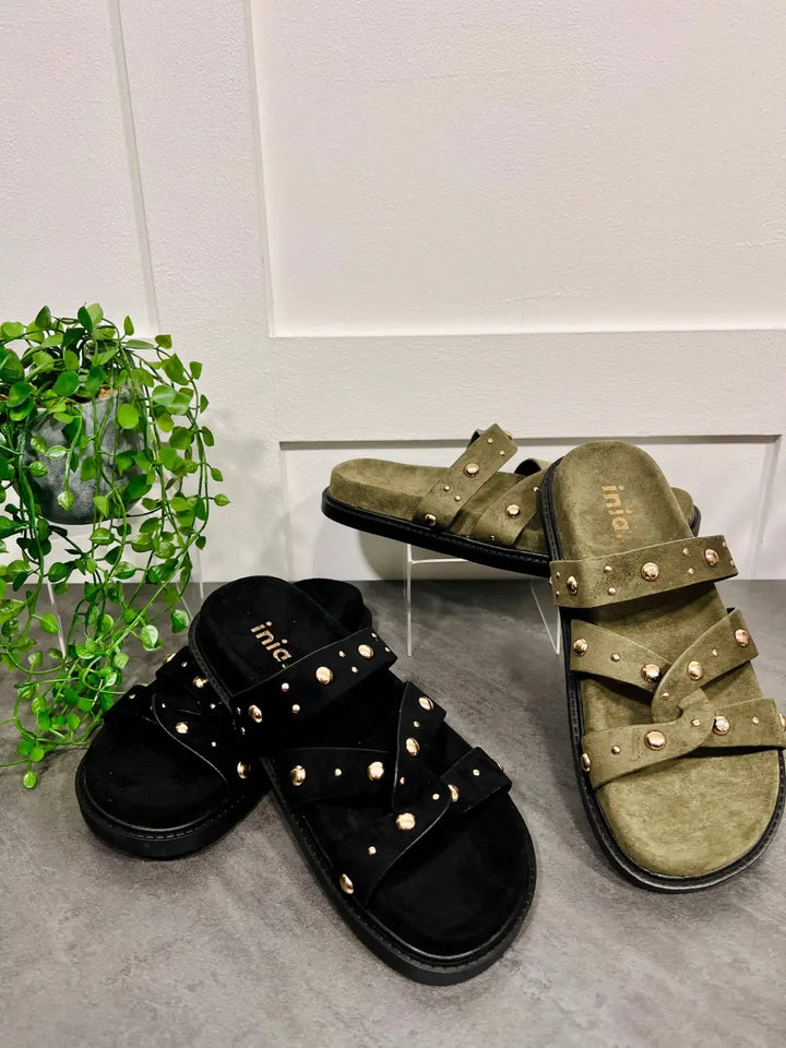 Tara Gold Stud Sandals BLACK