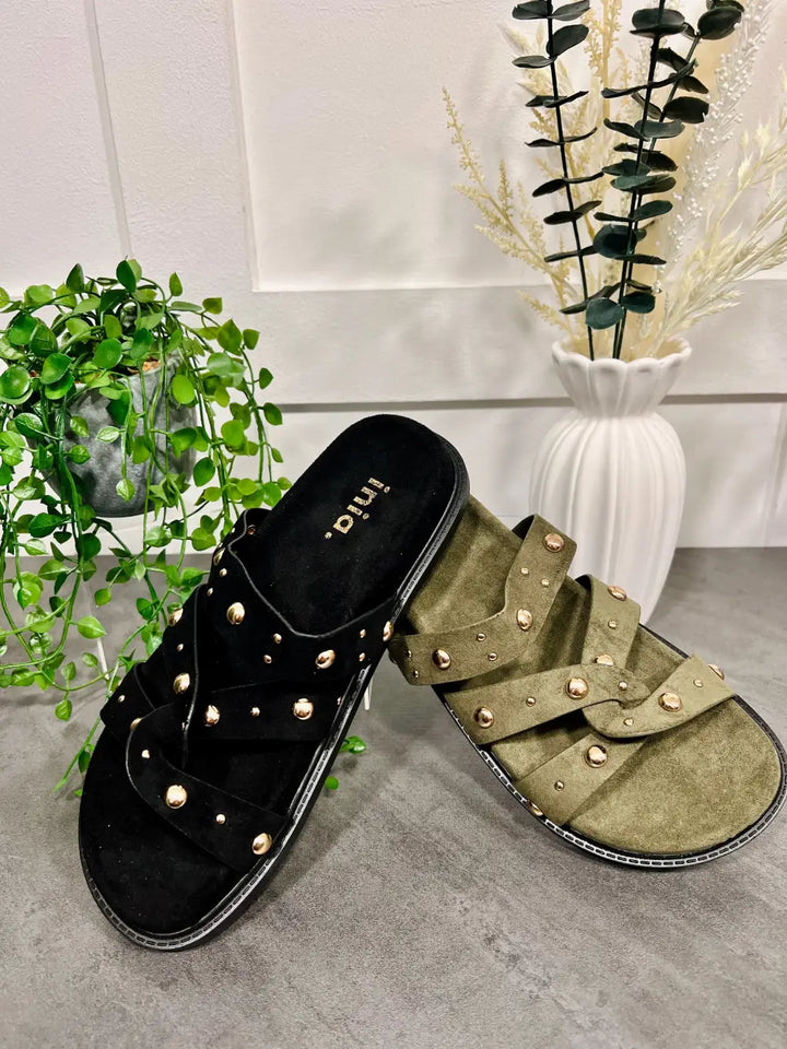 Tara Gold Stud Sandals BLACK