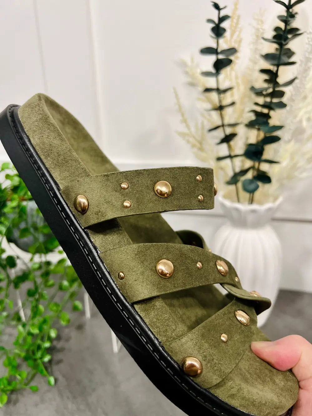 Tara Gold Stud Sandals KHAKI