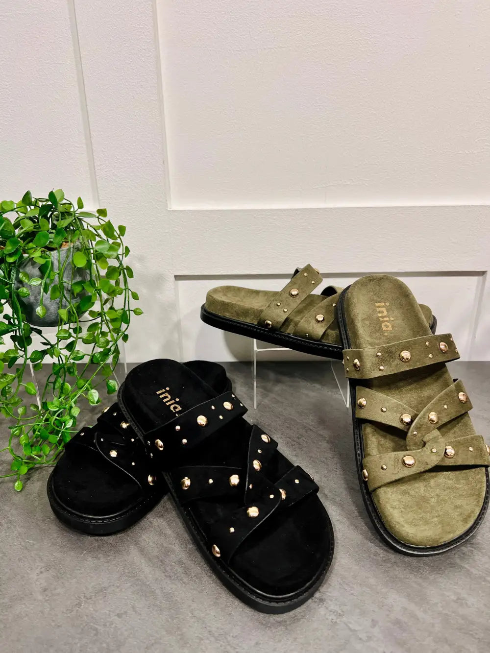 Tara Gold Stud Sandals KHAKI