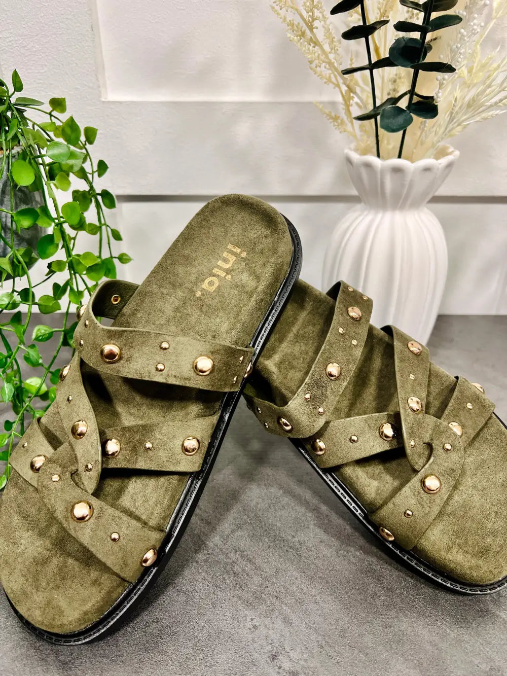 Tara Gold Stud Sandals KHAKI - size 3 (36)