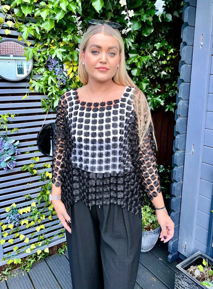 Taryn Floral Lace Top BLACK
