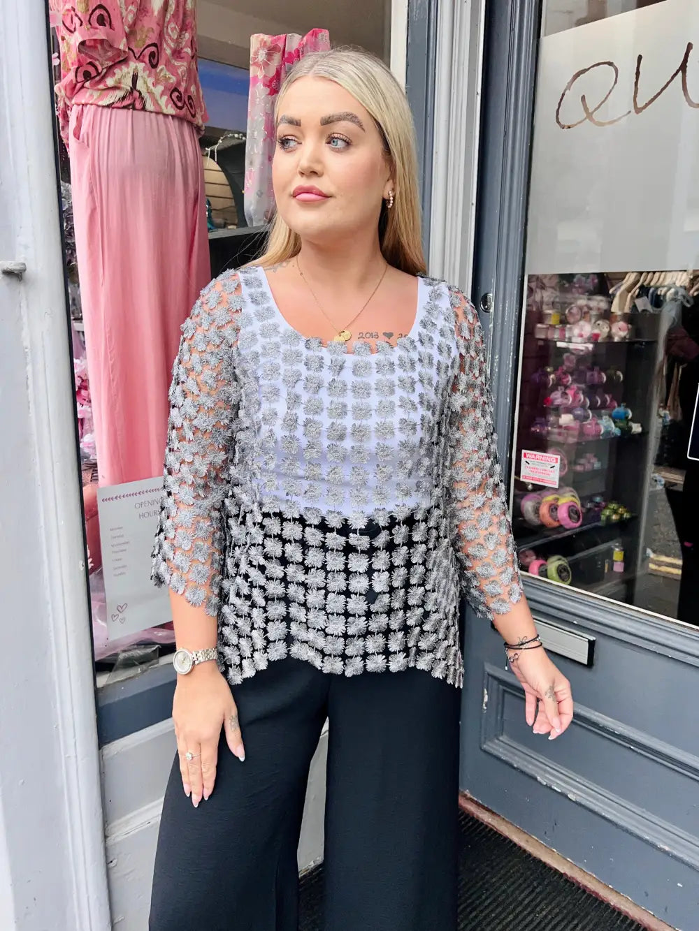 Taryn Floral Lace Top DARK SILVER