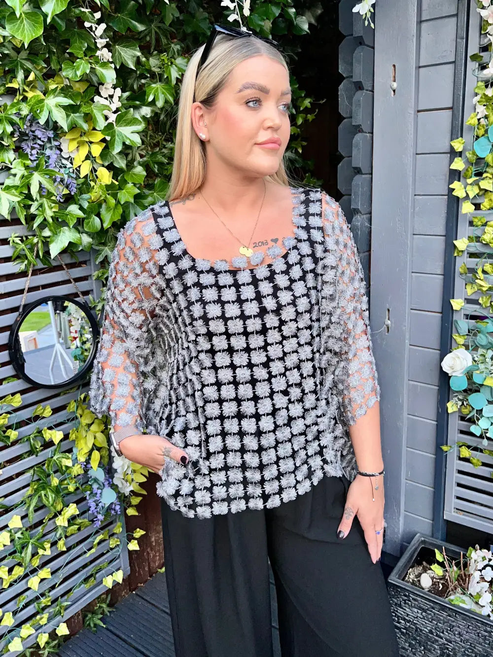 Taryn Floral Lace Top DARK SILVER