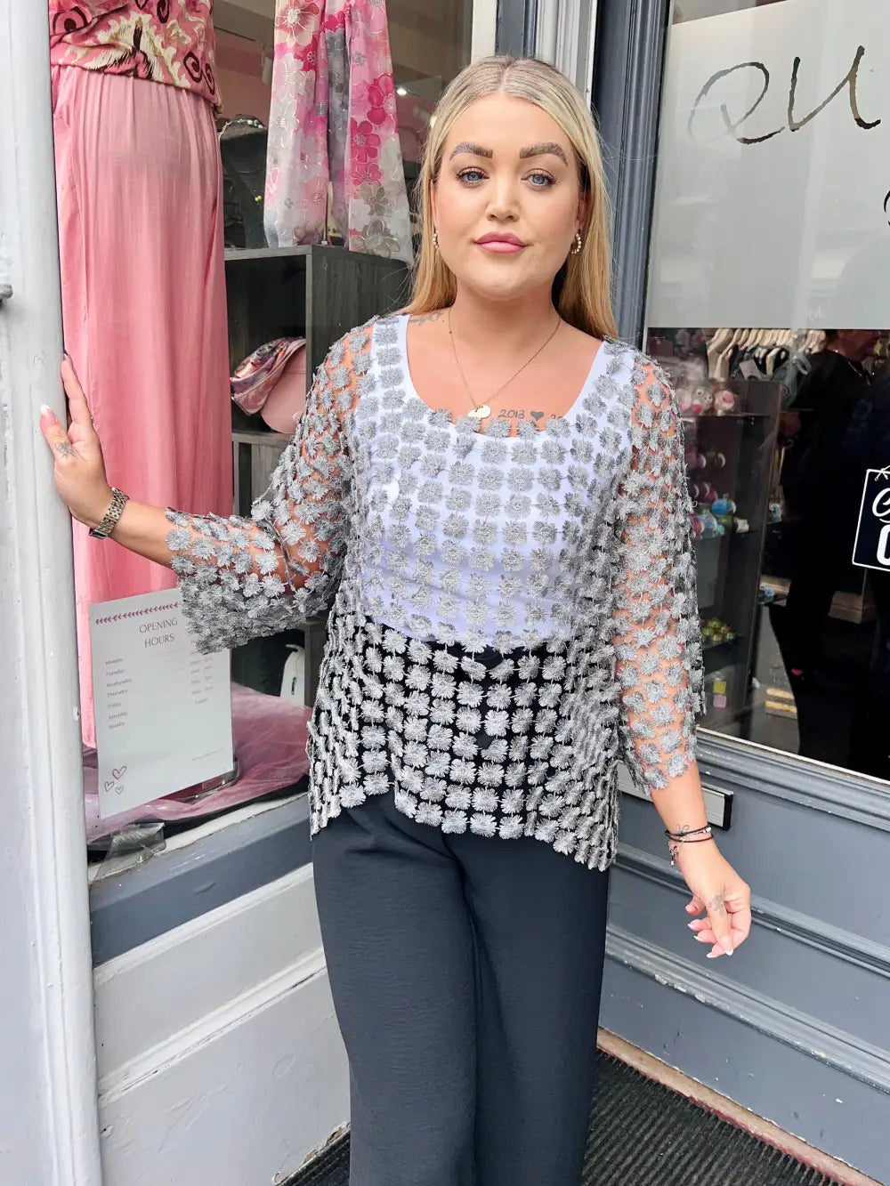 Taryn Floral Lace Top DARK SILVER