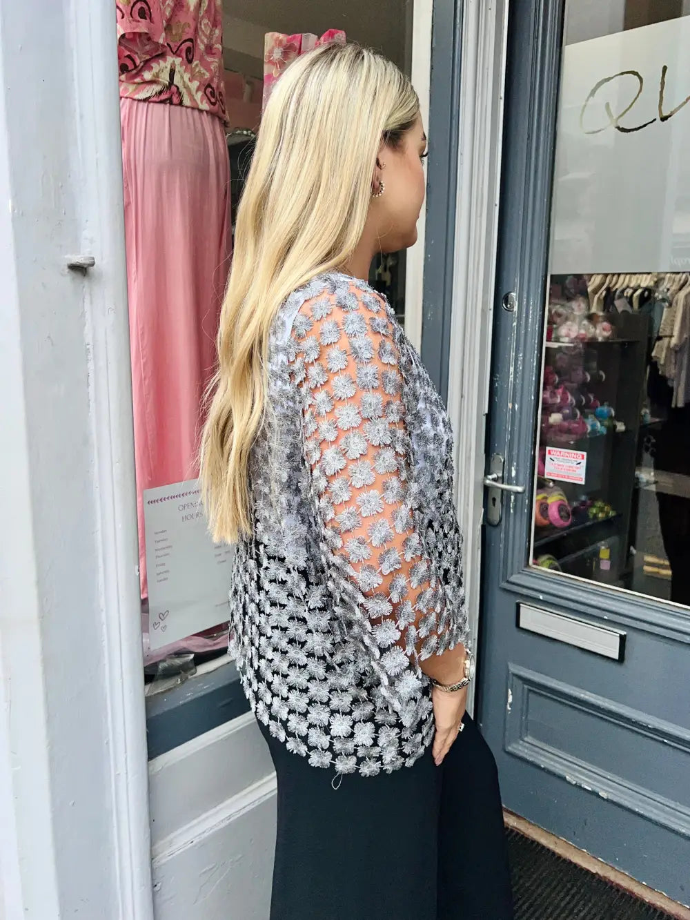Taryn Floral Lace Top DARK SILVER