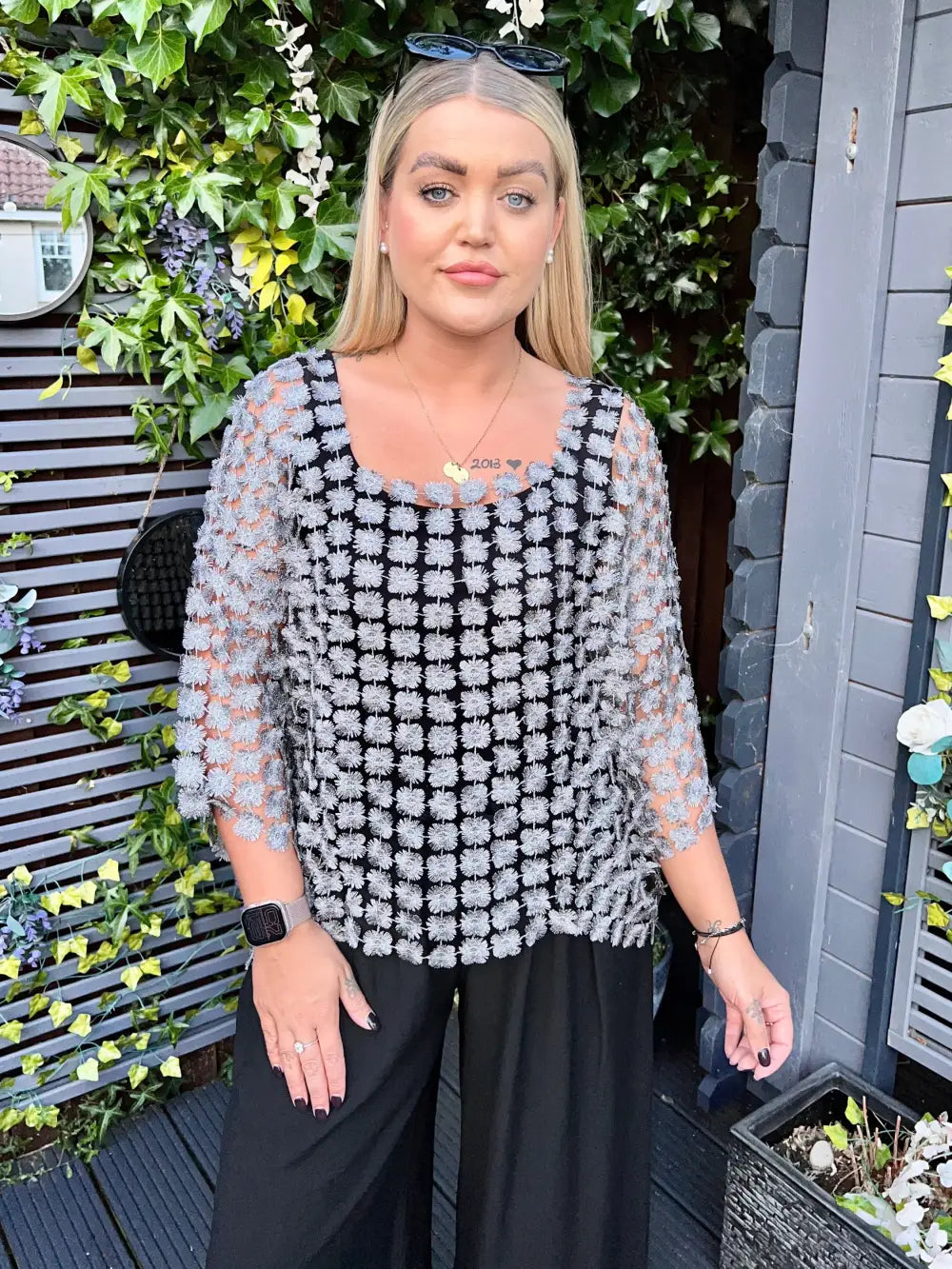 Taryn Floral Lace Top DARK SILVER