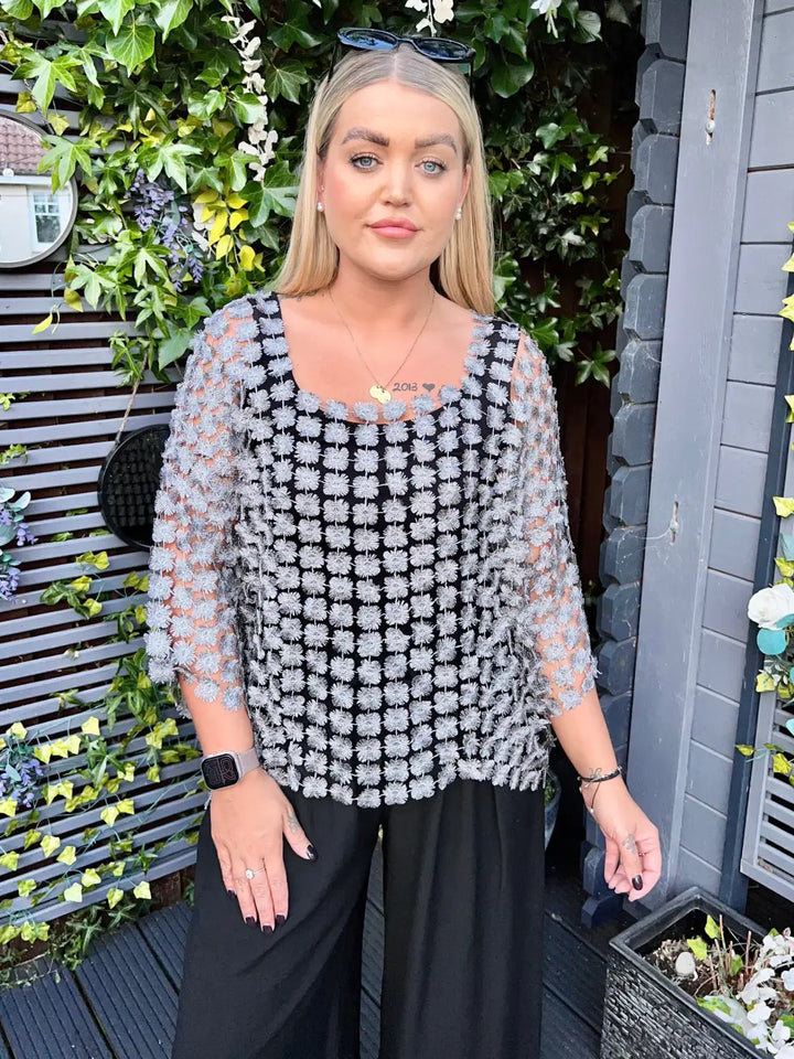 Taryn Floral Lace Top DARK SILVER