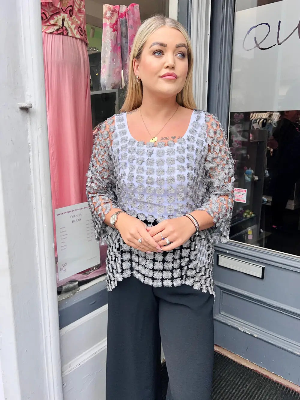 Taryn Floral Lace Top DARK SILVER
