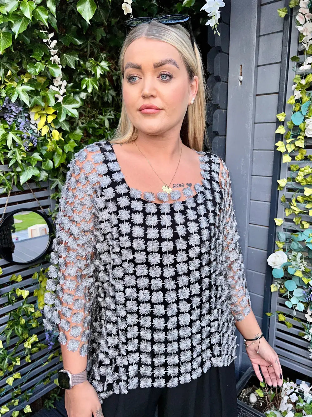 Taryn Floral Lace Top DARK SILVER