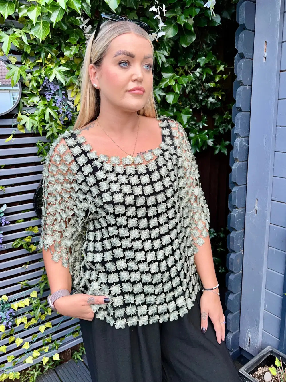 Taryn Floral Lace Top KHAKI