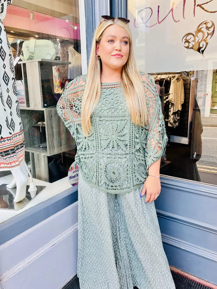 Teagan Floral Crochet and Vest KHAKI