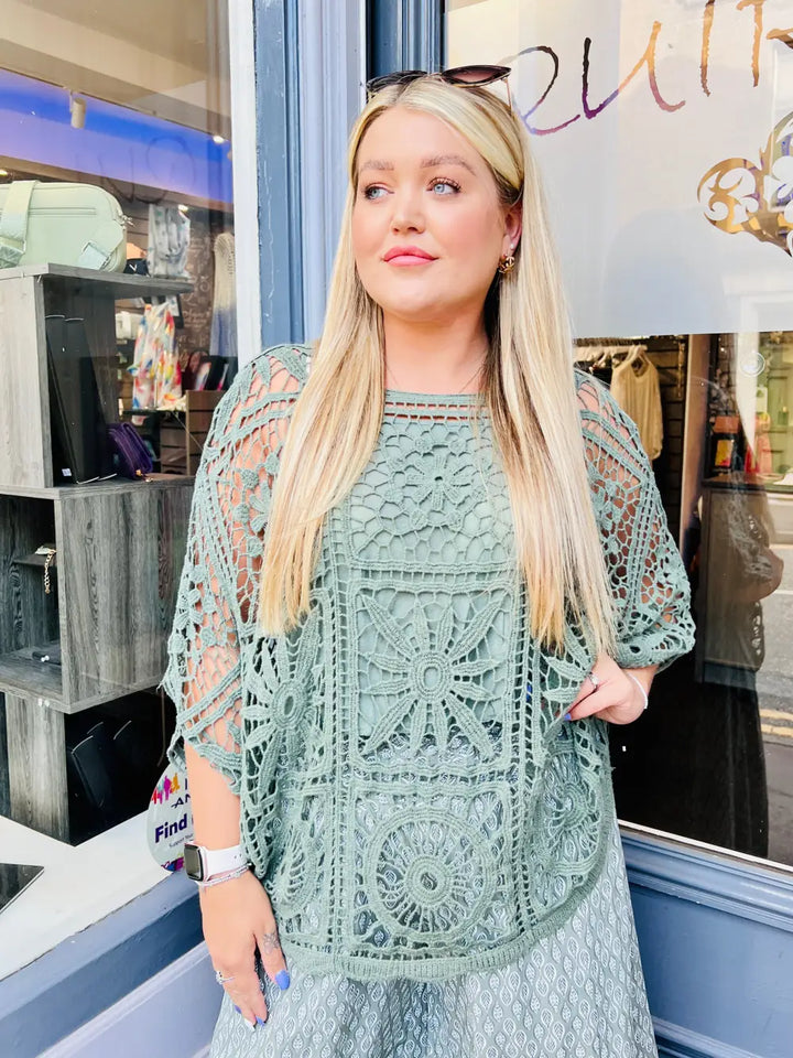 Teagan Floral Crochet and Vest KHAKI