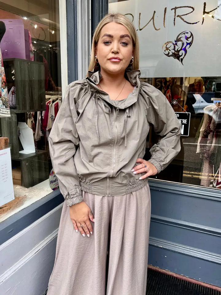 Teagan Ruffle Neck Jacket MOCHA