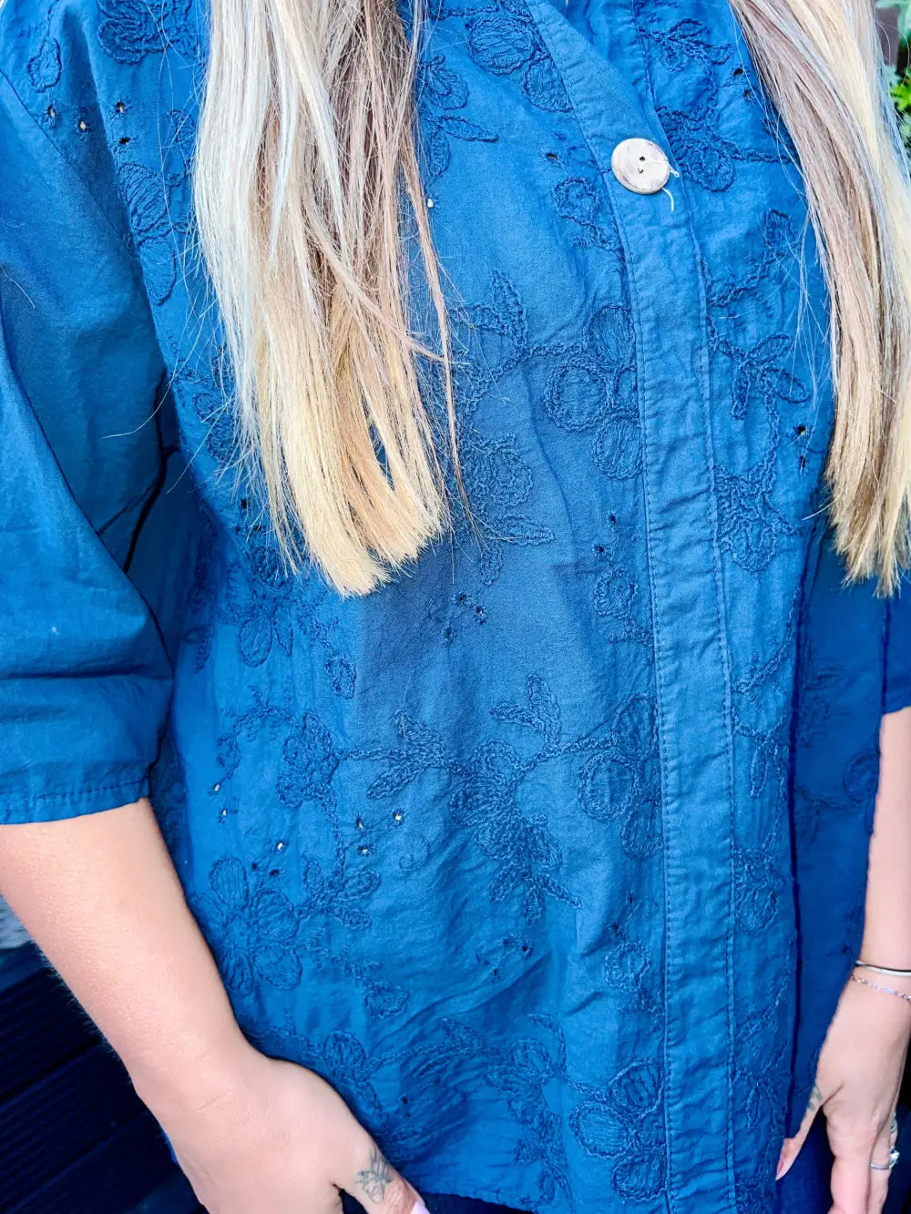 Terri Floral Embroidered Top NAVY