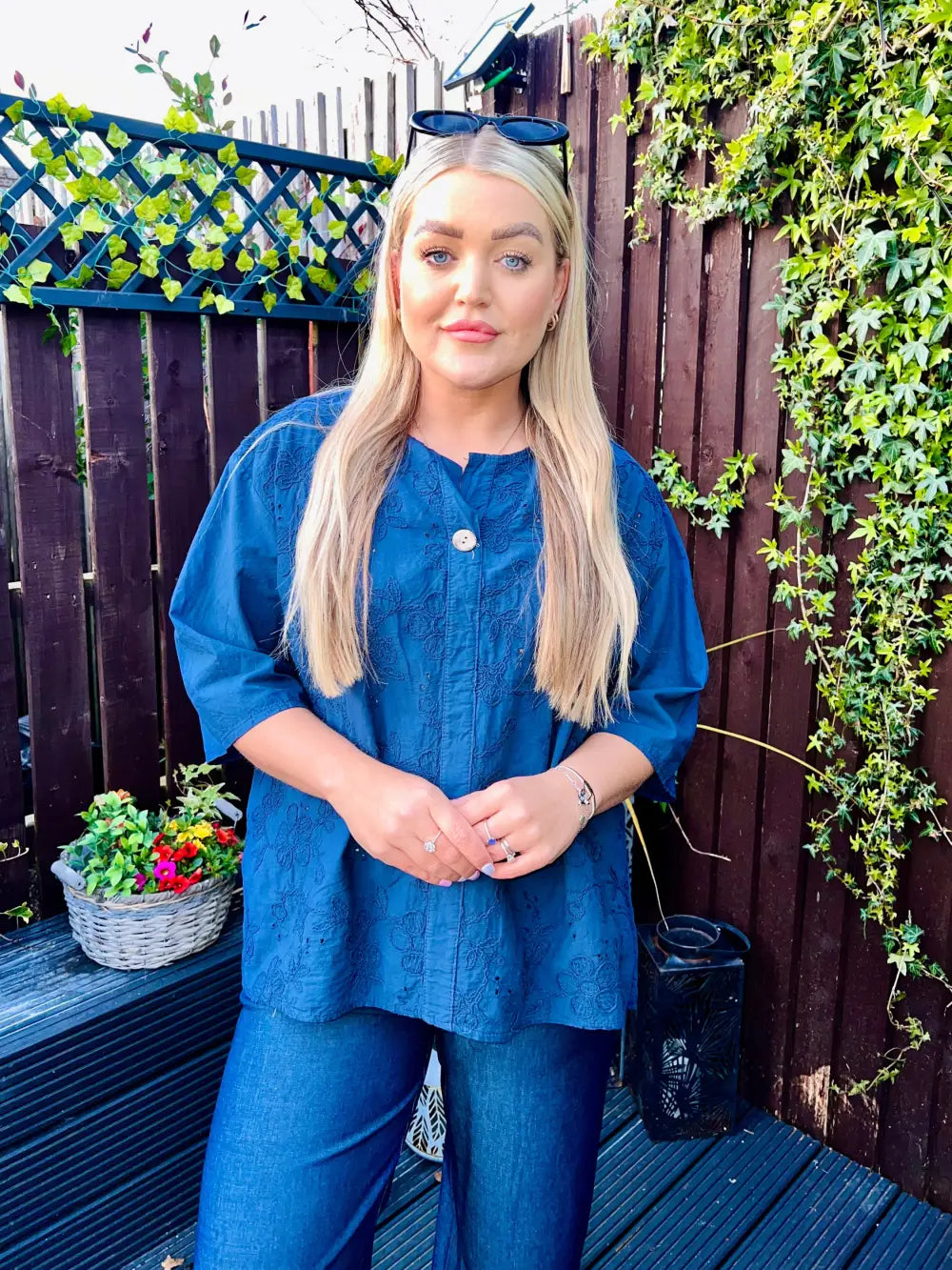 Terri Floral Embroidered Top NAVY