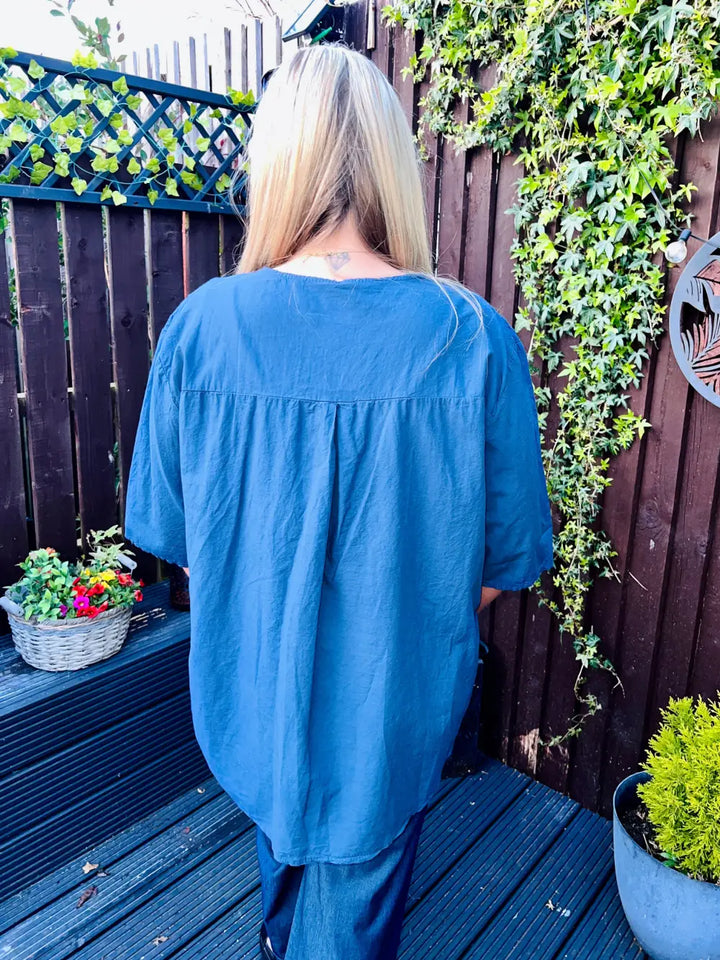 Terri Floral Embroidered Top NAVY