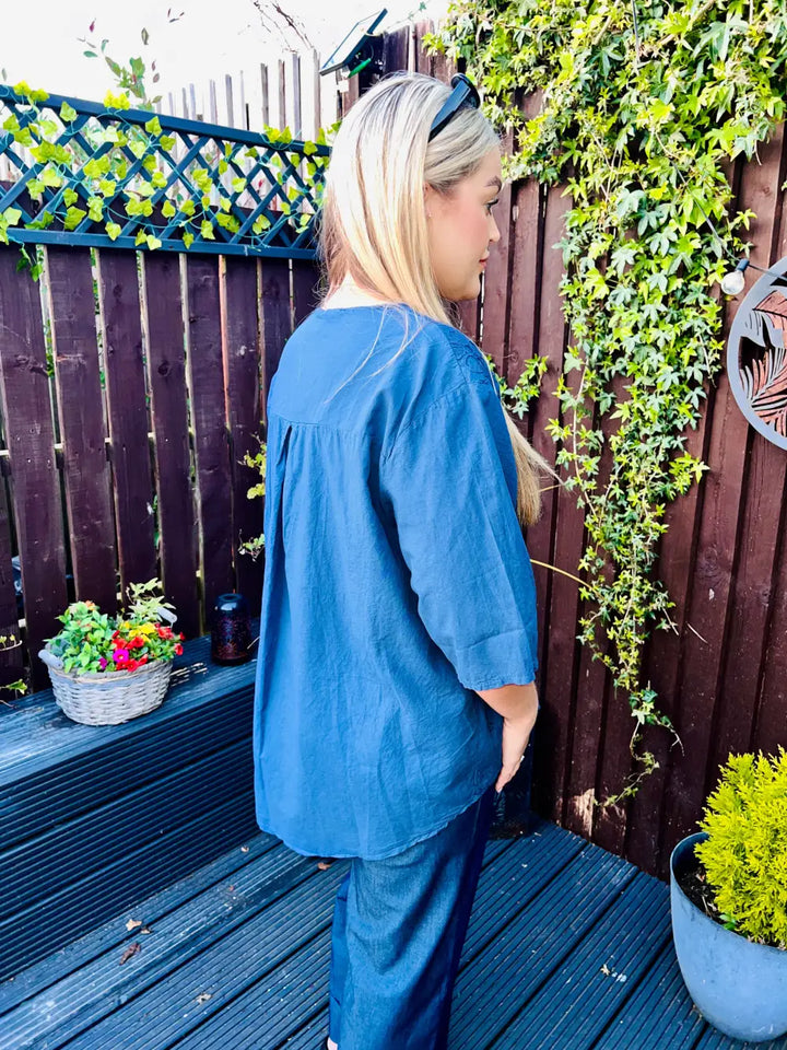 Terri Floral Embroidered Top NAVY