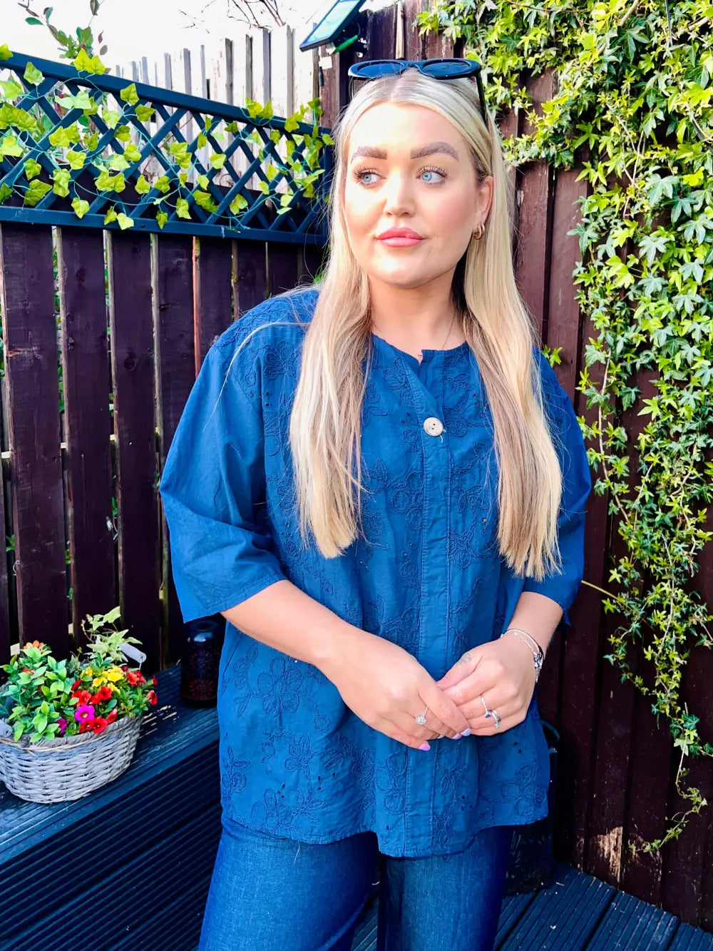 Terri Floral Embroidered Top NAVY