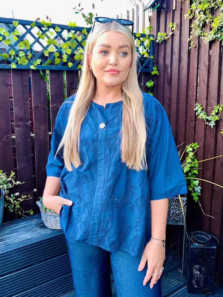 Terri Floral Embroidered Top NAVY