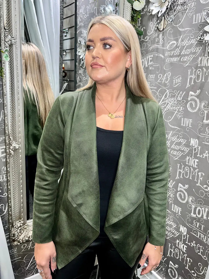 Terri Short Snakeskin Design Coat KHAKI