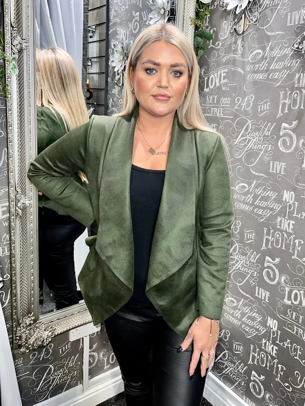 Terri Short Snakeskin Design Coat KHAKI