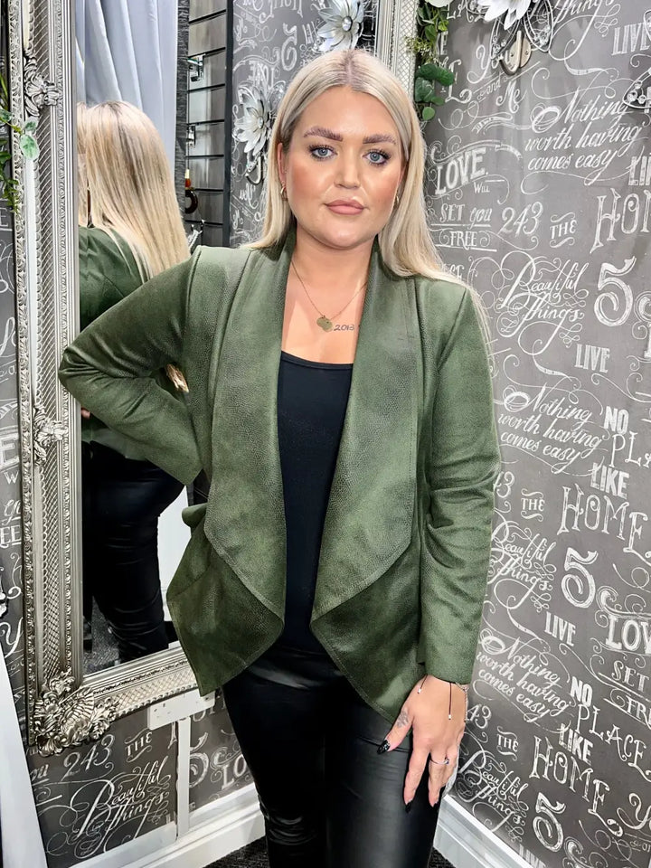 Terri Short Snakeskin Design Coat KHAKI