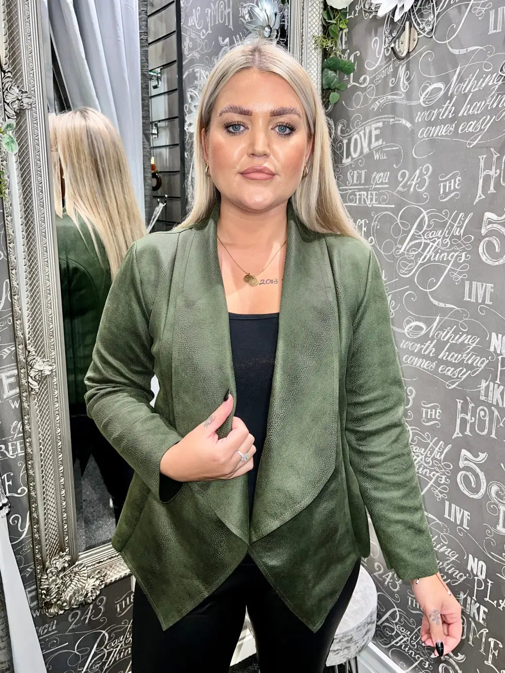 Terri Short Snakeskin Design Coat KHAKI