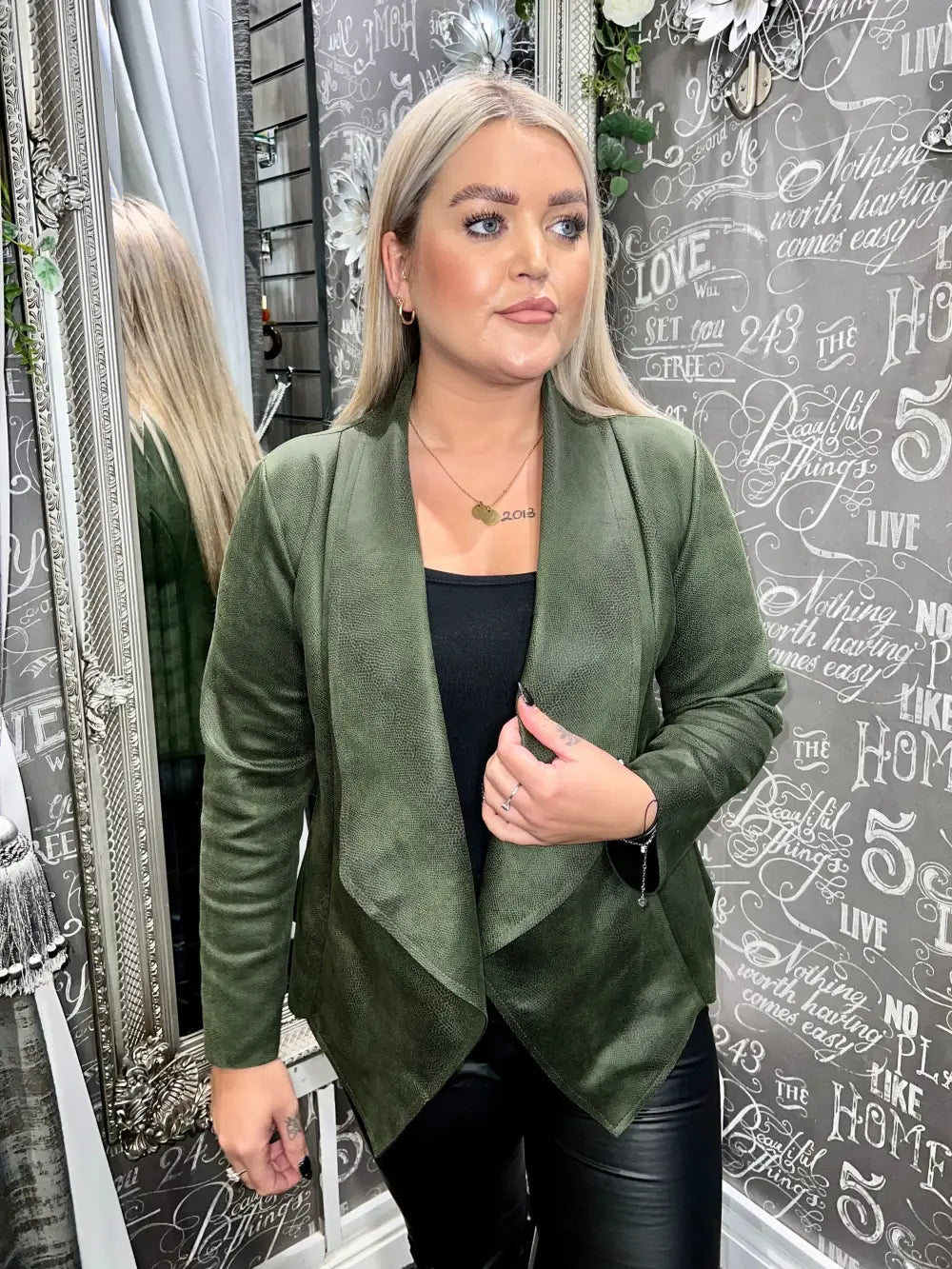 Terri Short Snakeskin Design Coat KHAKI