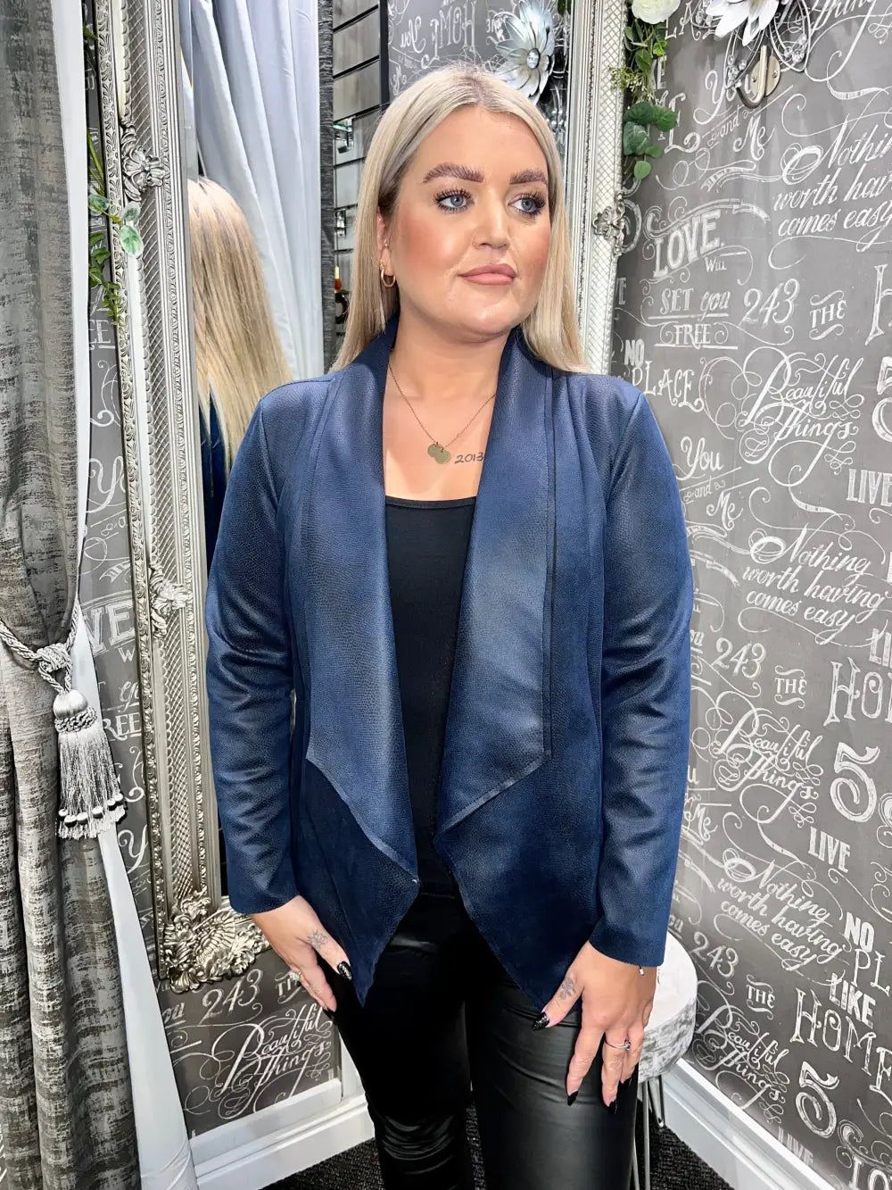 Terri Short Snakeskin Design Coat NAVY