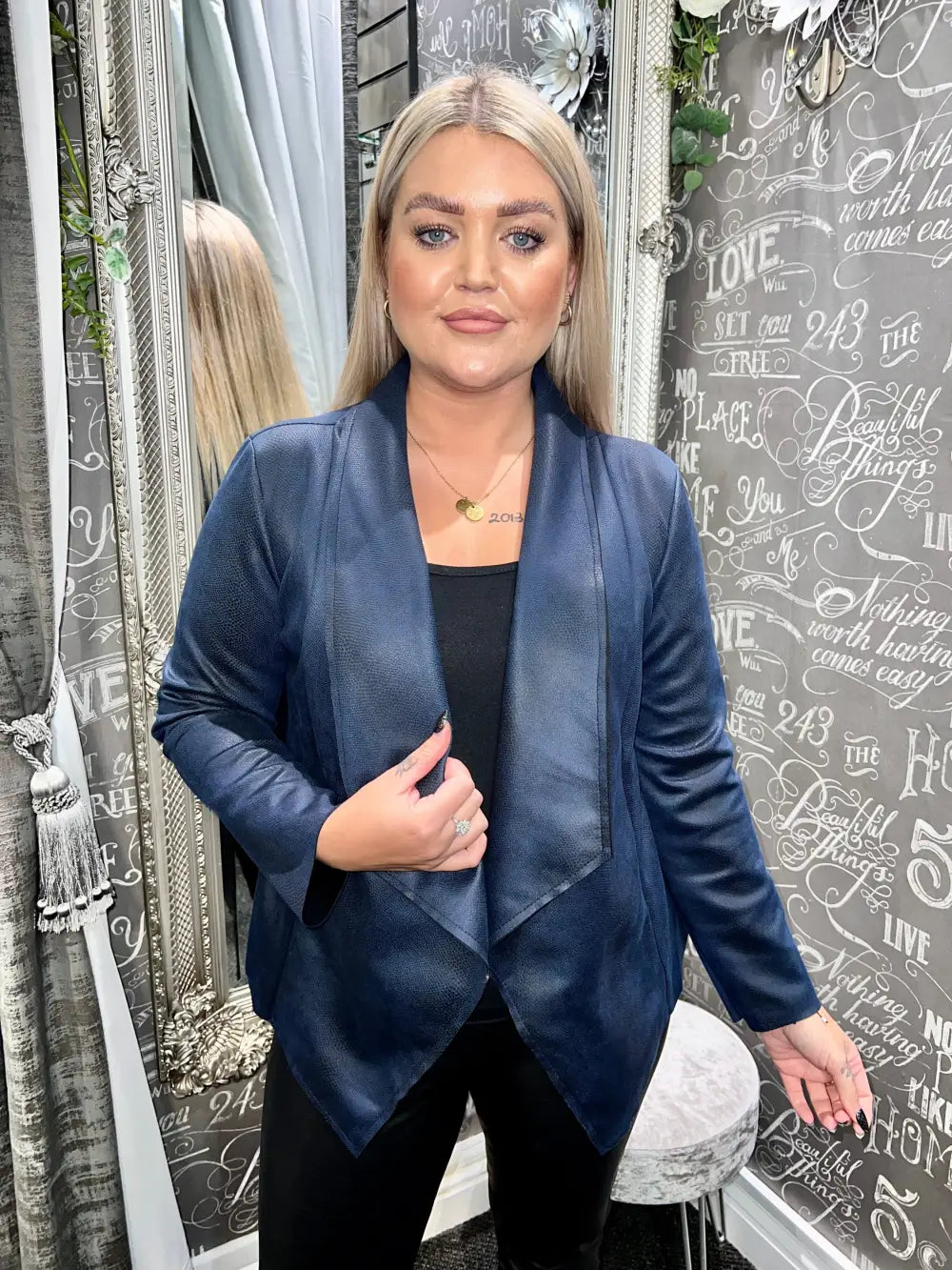 Terri Short Snakeskin Design Coat NAVY