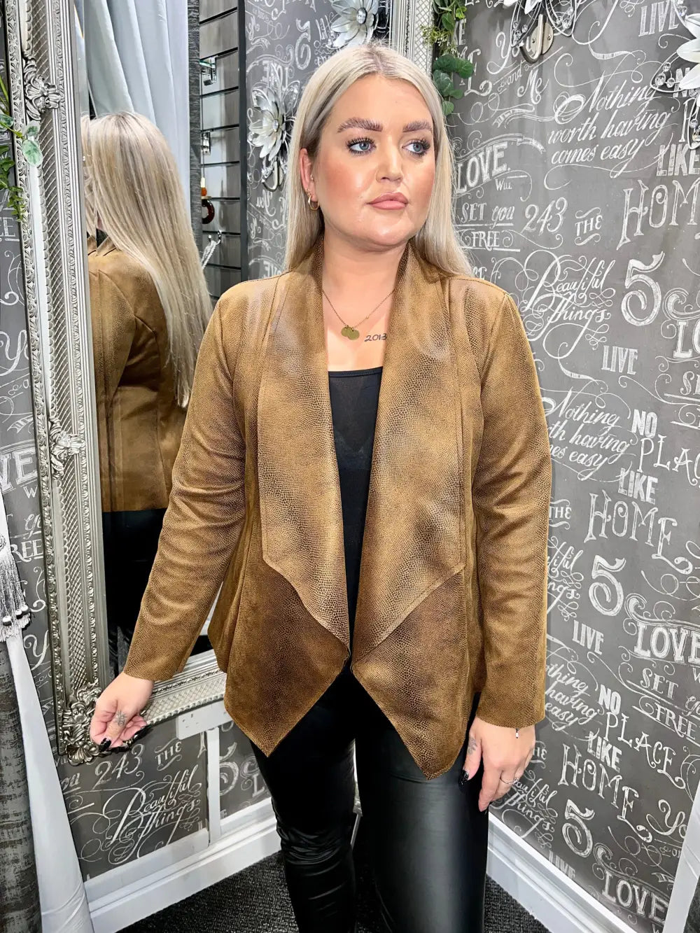 Terri Short Snakeskin Design Coat TAN