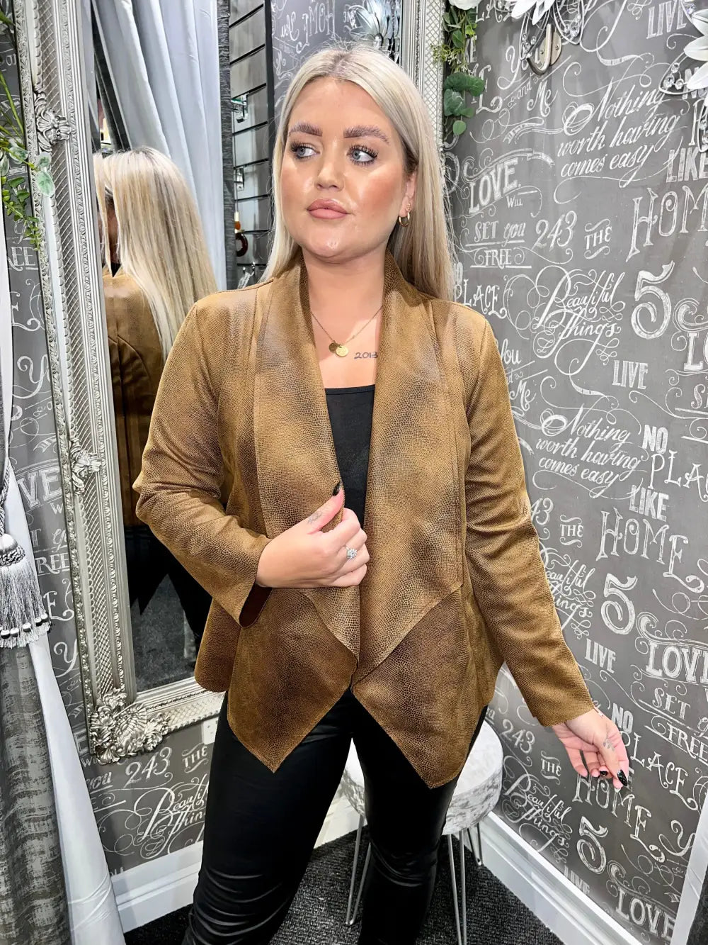 Terri Short Snakeskin Design Coat TAN