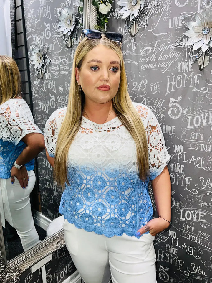 Tess Floral Crochet Top DENIM BLUE